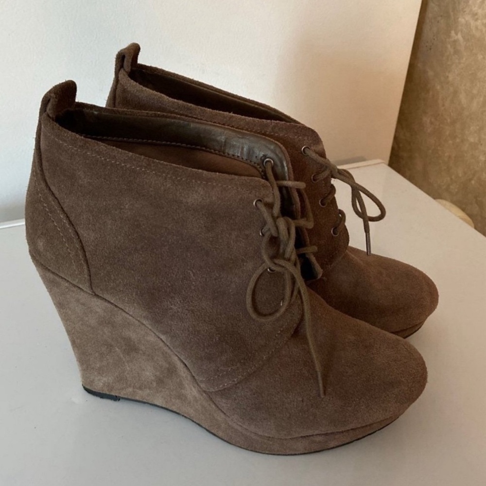 Brown Suede Wedge Ankle Boots